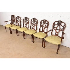 Romweber Antique French Provincial Louis XV Walnut Dining Chairs, Set di sei sedie da pranzo