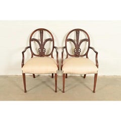 Romweber Antique French Regency Louis XVI Carved Mahogany Armchairs, Pair