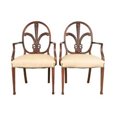Romweber Antique French Regency Louis XVI Carved Mahogany Armchairs, Pair