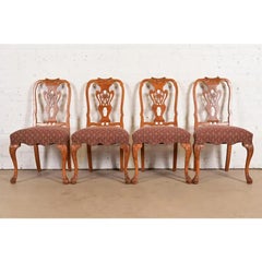 Romweber Antique Georgian Carved Walnut Dining Chairs, Set of Four