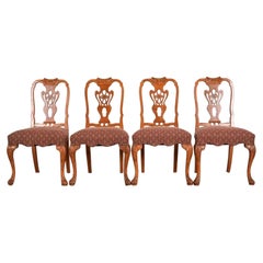 Romweber Antique Georgian Carved Walnut Dining Chairs, Set of Four
