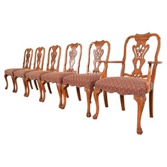 Romweber Antique Georgian Carved Walnut Dining Chairs, Set of Six