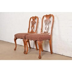 Romweber Antique Georgian Carved Walnut Side Chairs, Set of Four