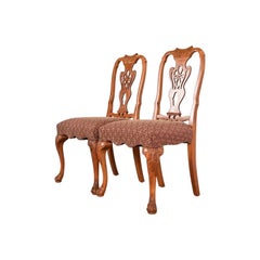 Romweber Antique Georgian Carved Walnut Side Chairs, Set of Four
