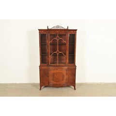 Romweber Antique Georgian Flame Mahogany Breakfront Bookcase Cabinet, Circa 1920