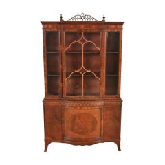 Romweber Antique Georgian Flame Mahogany Breakfront Bookcase Cabinet, Circa 1920