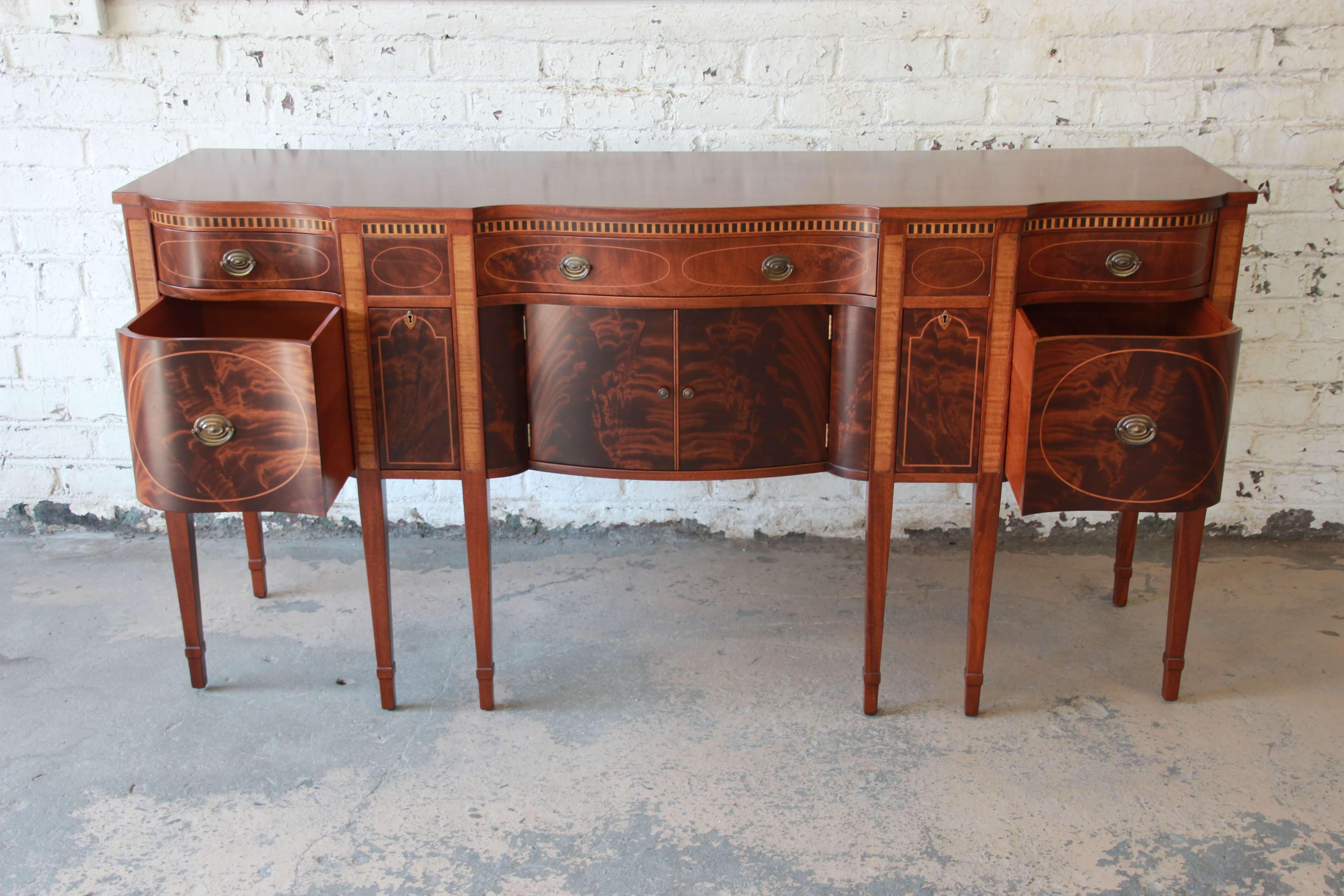 Romweber Antique Inlaid Flame Mahogany Sideboard Buffet In Excellent Condition In South Bend, IN