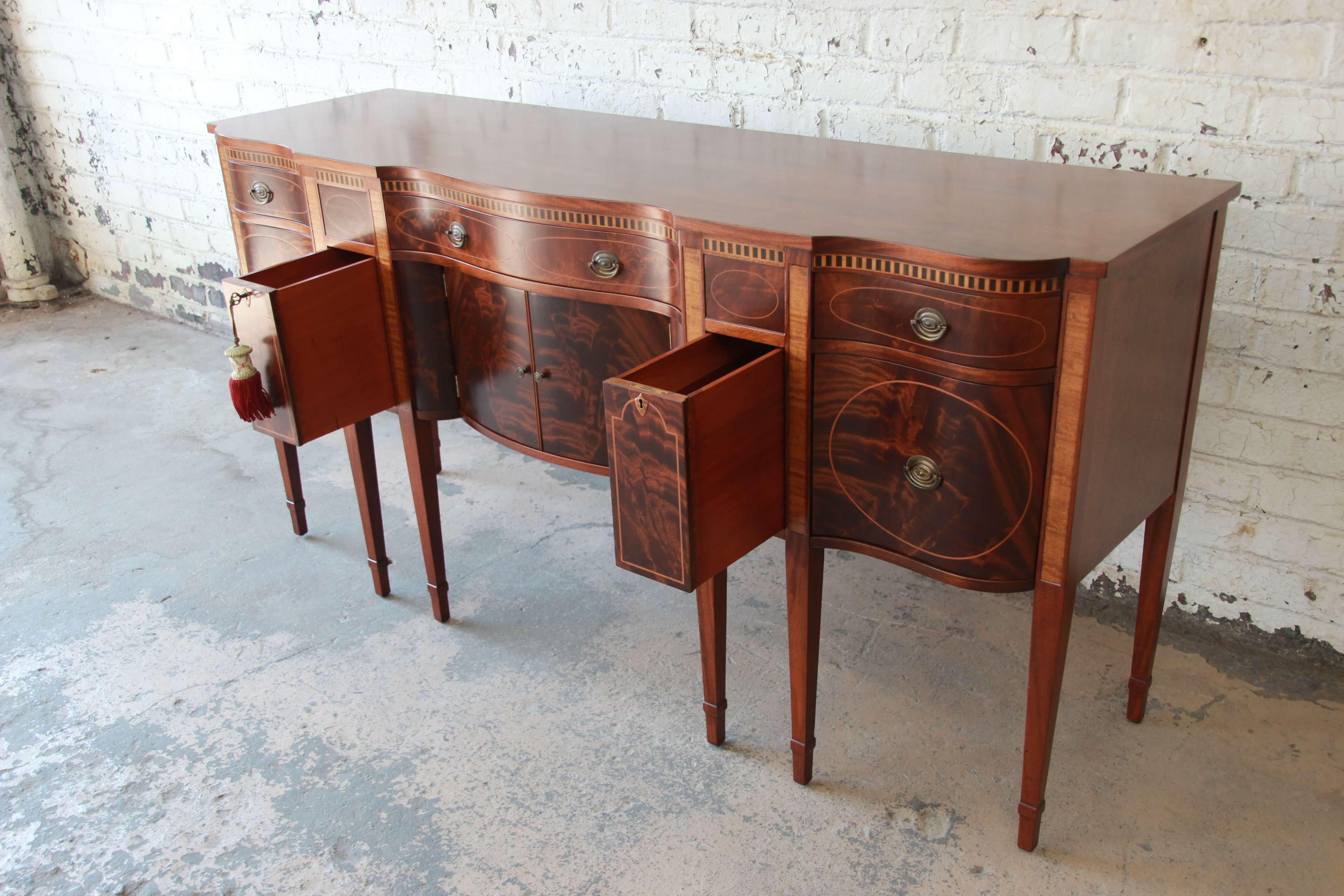 Mid-20th Century Romweber Antique Inlaid Flame Mahogany Sideboard Buffet