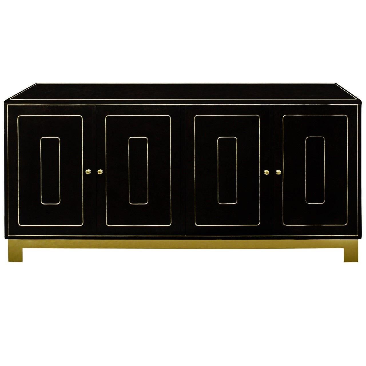 Jean Claude Mahey Black Lacquer Credenza at 1stdibs