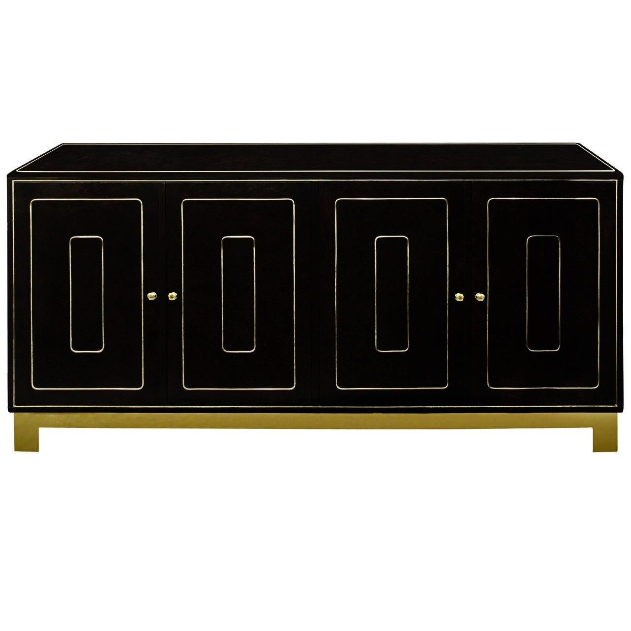 Romweber Black Lacquered and Brass Credenza