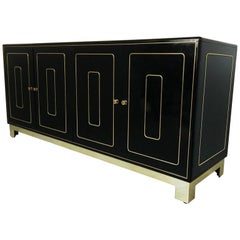 Romweber Black Lacquered and Brass Credenza