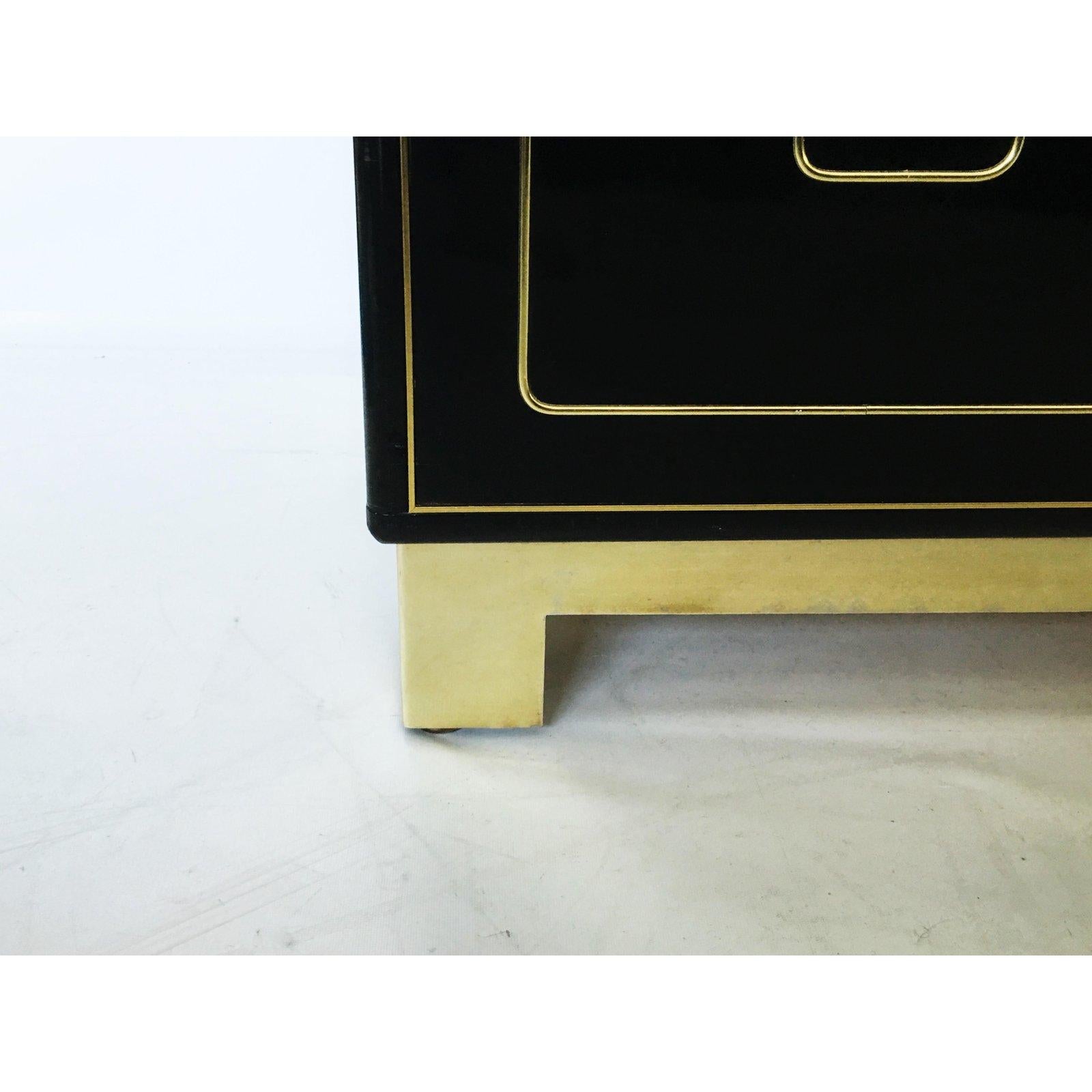 Mid-Century Modern Romweber Black Lacquered and Brass Credenza