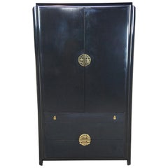 Romweber Schwarz Lackiert Midcentury Asiatisch Chinoiserie Armoire Modern Garderobe