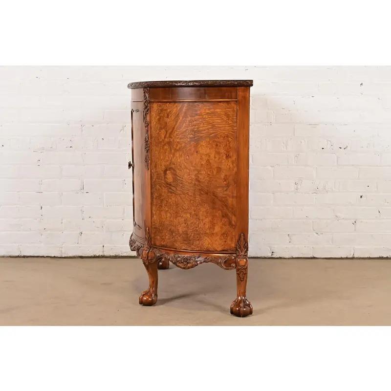 Romweber Chippendale Burl Wood Demilune Cabinet or Console Table, Circa 1920s For Sale 4