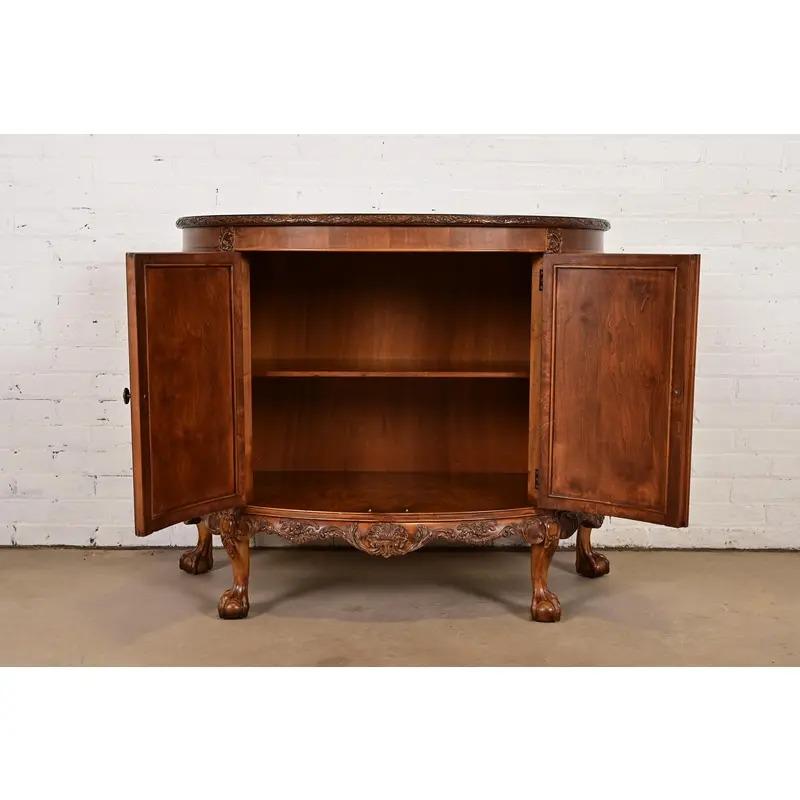 Early 20th Century Romweber Chippendale Burl Wood Demilune Cabinet or Console Table, Circa 1920s For Sale