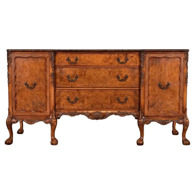 Romweber Chippendale Burl Wood Sideboard or Bar Cabinet, Circa 1920s