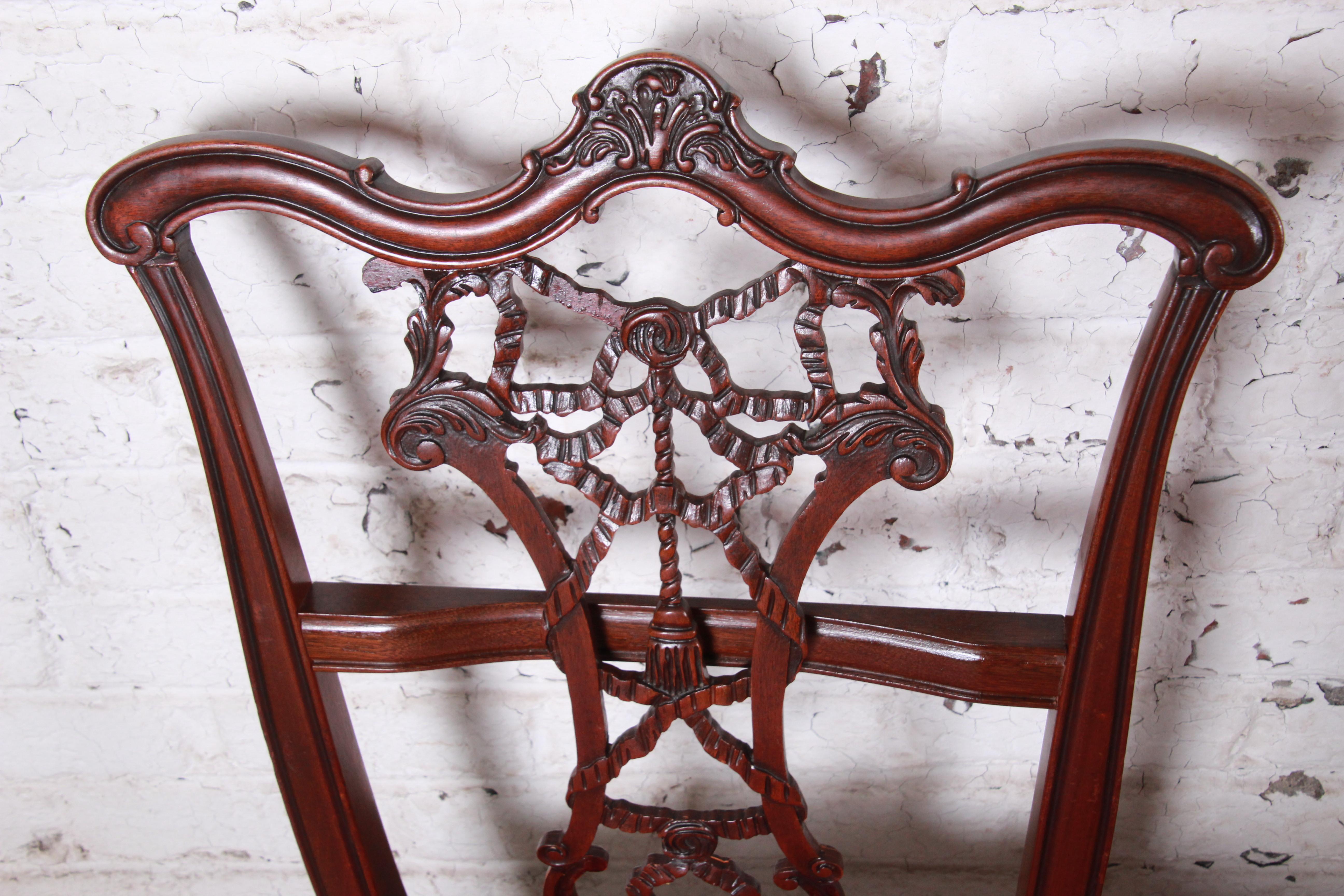 Romweber Chippendale Carved Mahogany Dining Chairs, circa 1920s 8