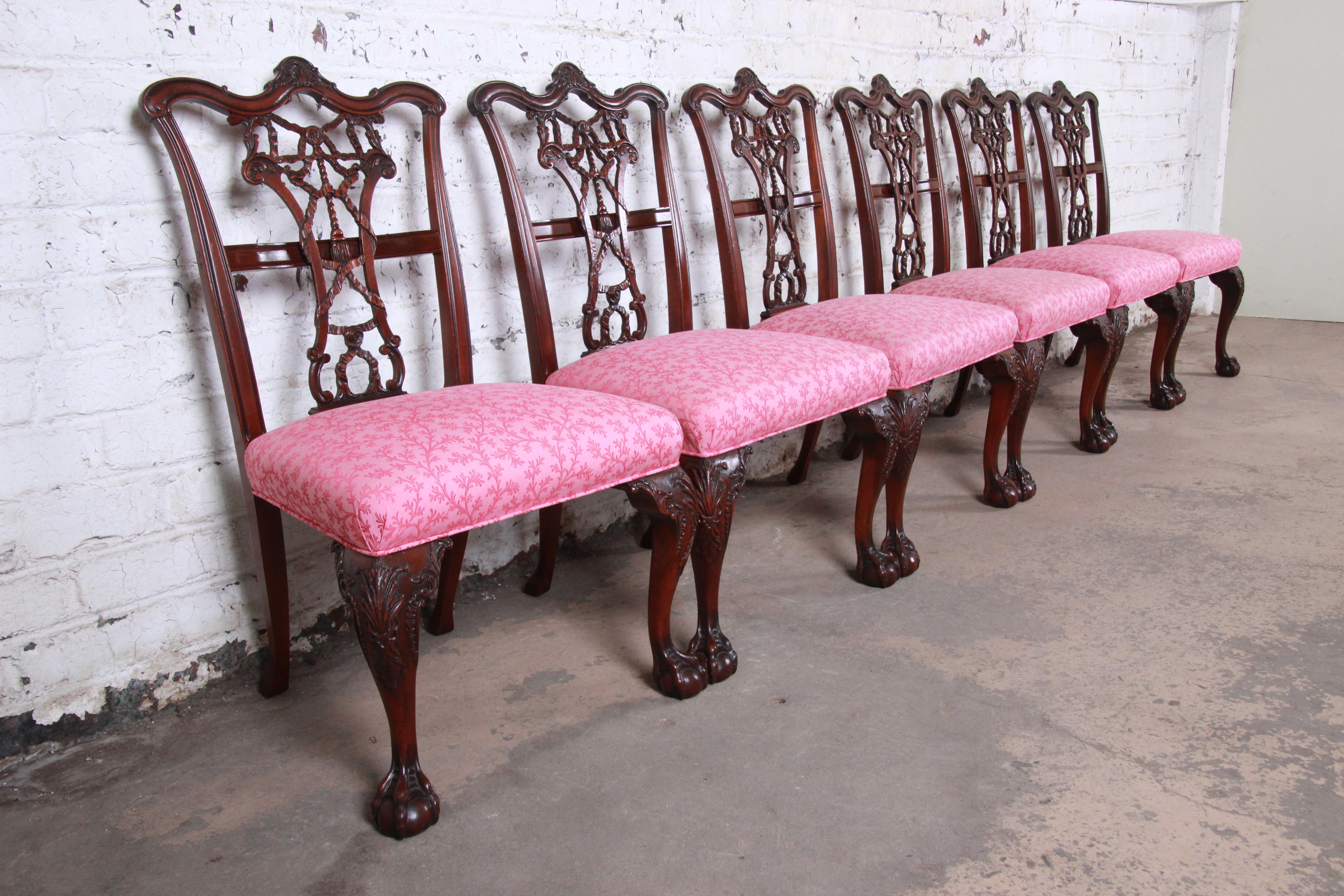 Early 20th Century Romweber Chippendale Carved Mahogany Dining Chairs, circa 1920s