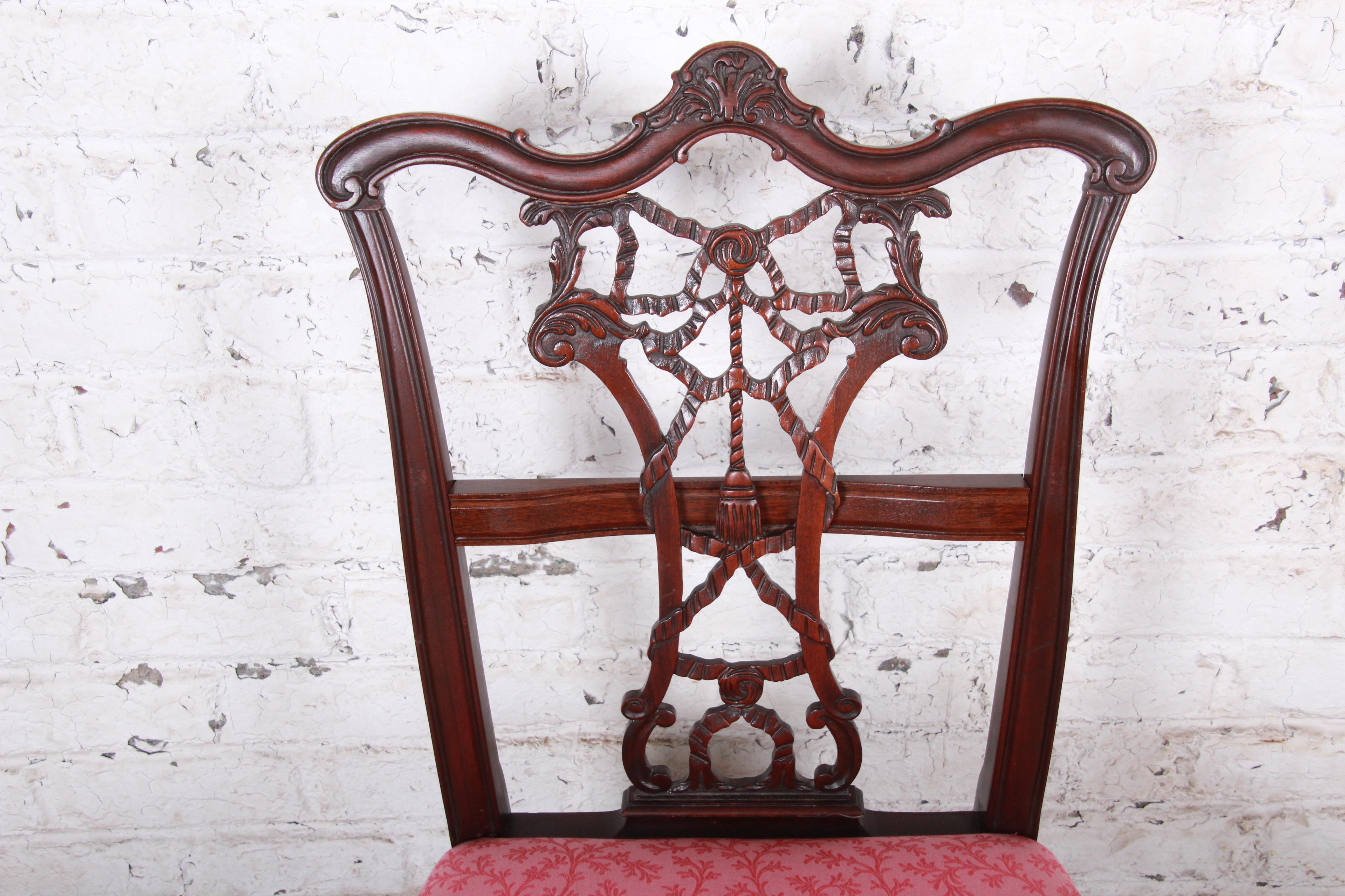 Romweber Chippendale Carved Mahogany Dining Chairs, circa 1920s 1