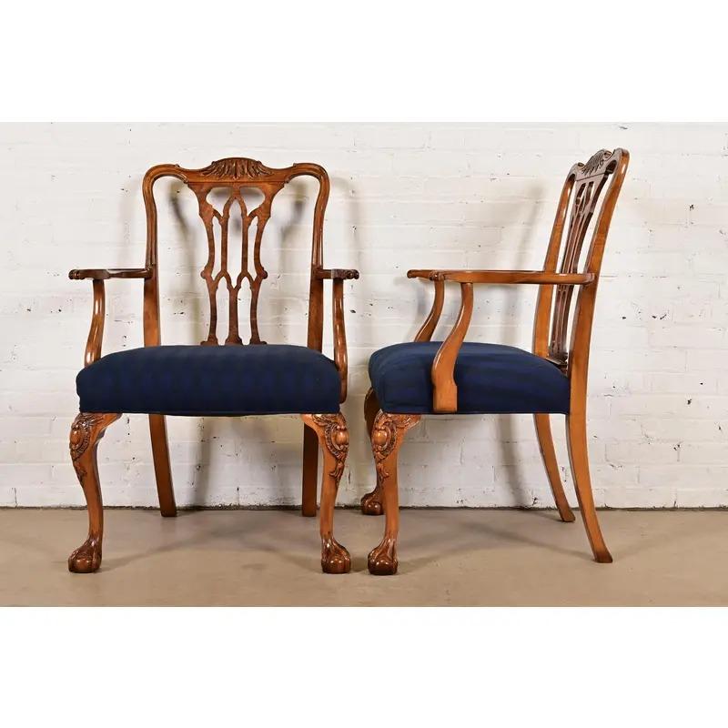 Romweber Chippendale Carved Walnut and Burl Wood Armchairs, Pair For Sale 5