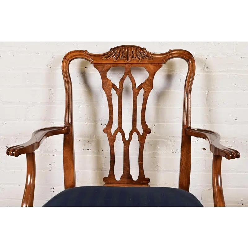 Romweber Chippendale Carved Walnut and Burl Wood Armchairs, Pair For Sale 1
