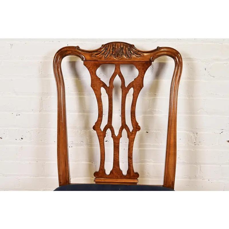 Romweber Chippendale Carved Walnut and Burl Wood Dining Chairs, Pair For Sale 1