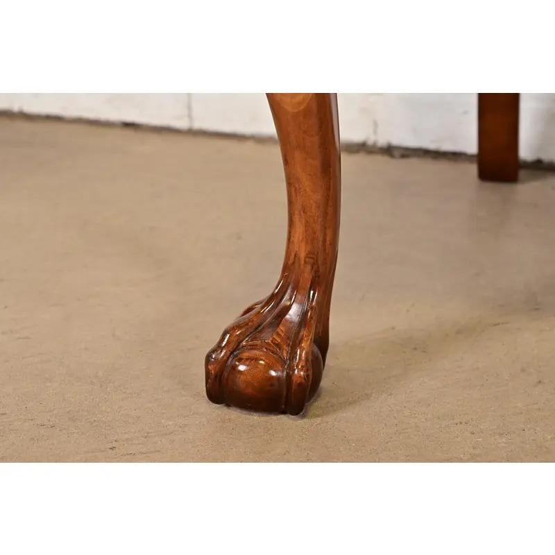 Romweber Chippendale Carved Walnut and Burl Wood Dining Chairs, Set of Four For Sale 4