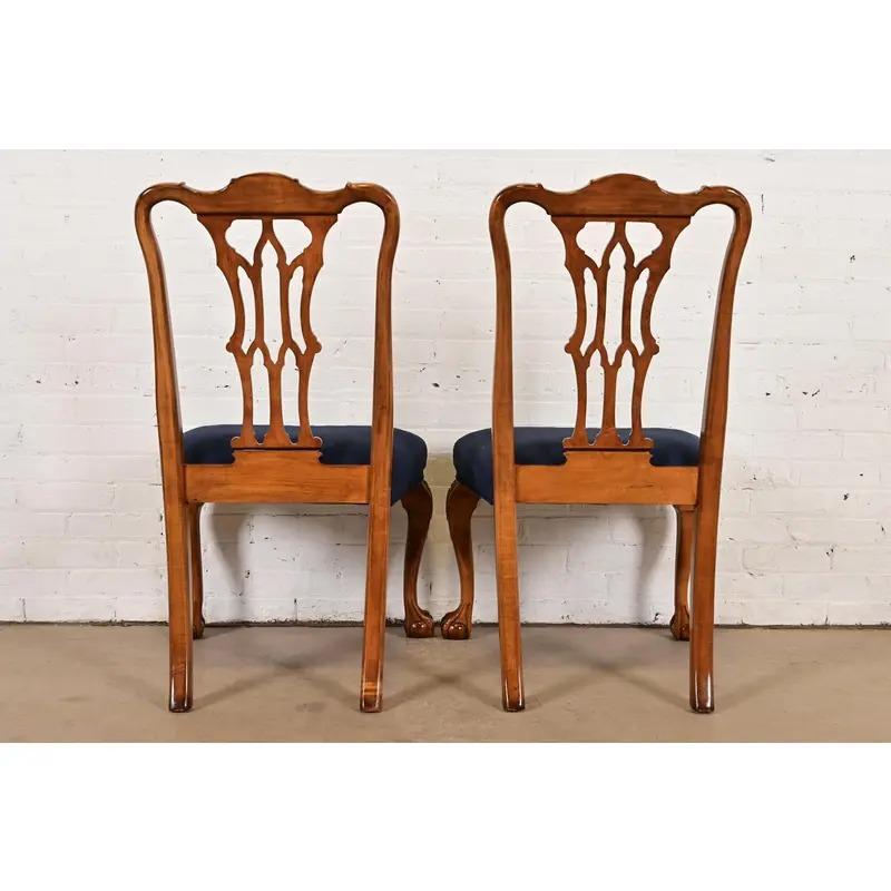 Romweber Chippendale Carved Walnut and Burl Wood Dining Chairs, Set of Four For Sale 6