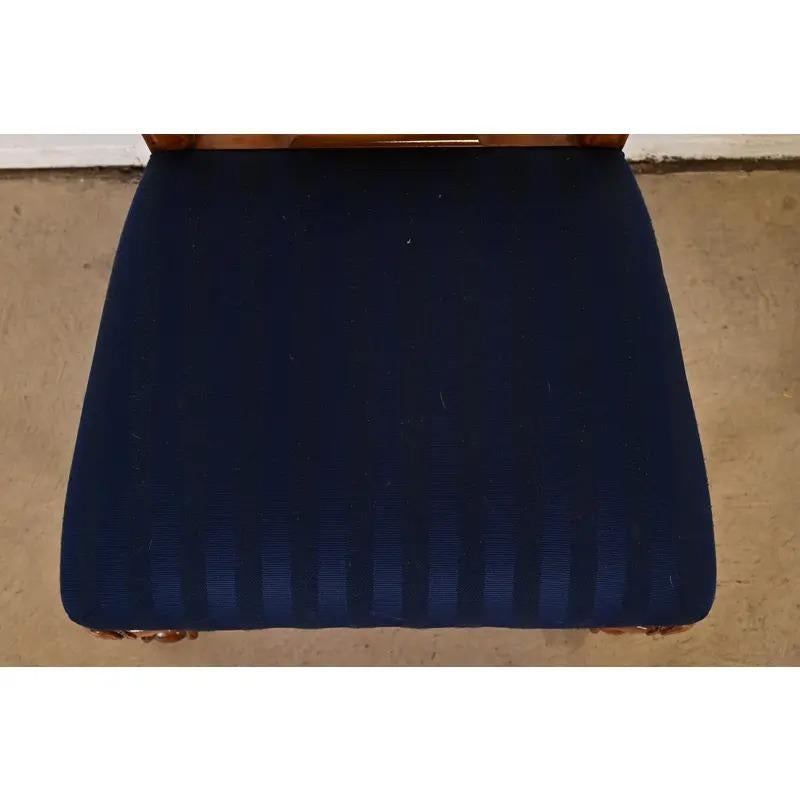 Romweber Chippendale Carved Walnut and Burl Wood Dining Chairs, Set of Four For Sale 2