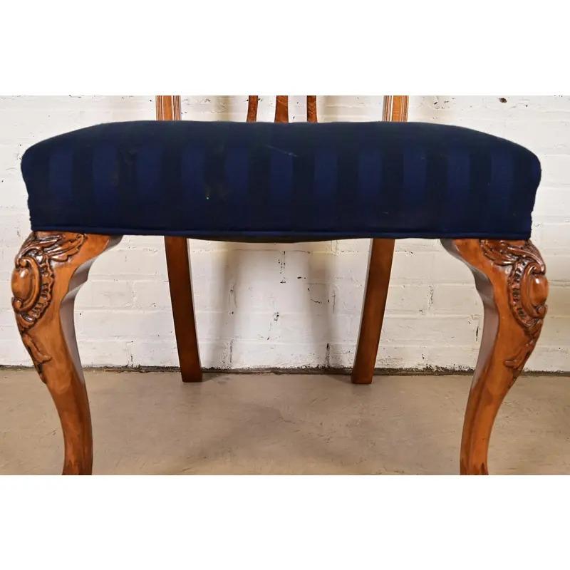 Romweber Chippendale Carved Walnut and Burl Wood Dining Chairs, Set of Four For Sale 3