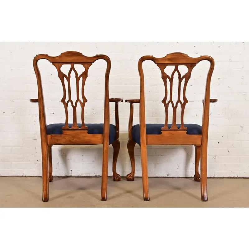Romweber Chippendale Carved Walnut and Burl Wood Dining Chairs, Set of Six For Sale 7