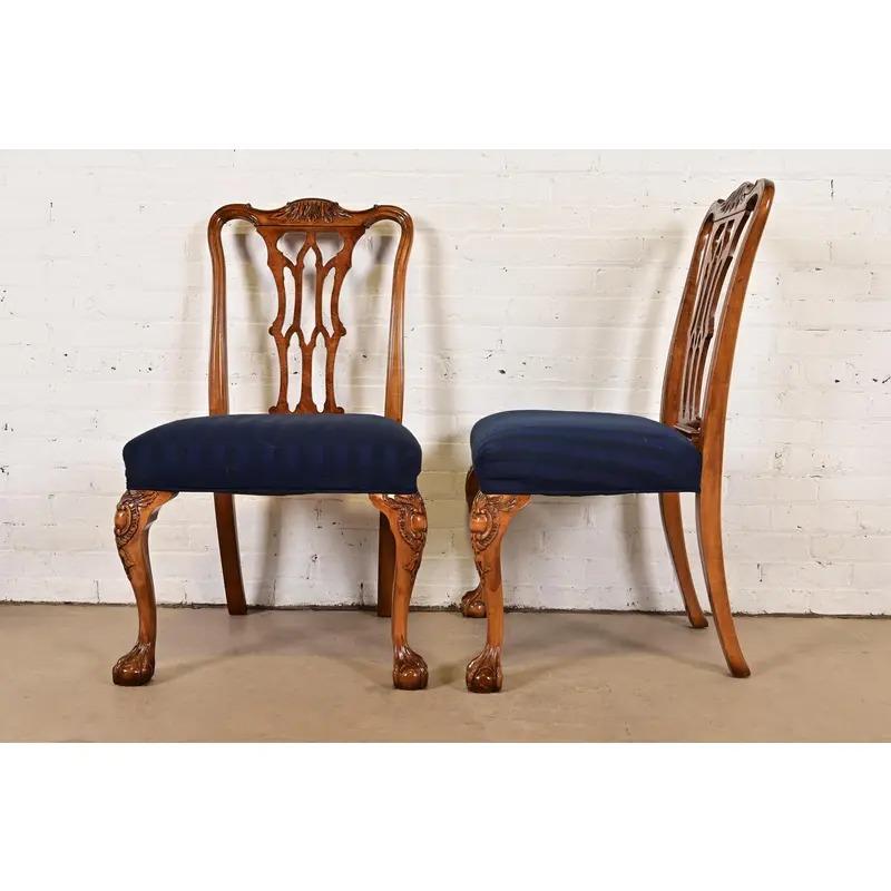 Romweber Chippendale Carved Walnut and Burl Wood Dining Chairs, Set of Six For Sale 1