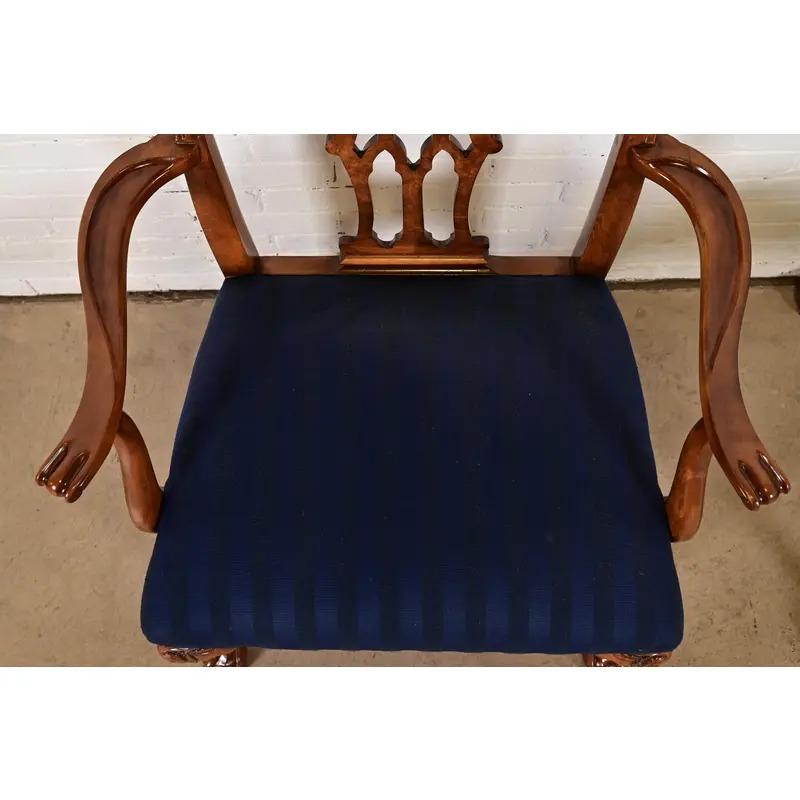 Romweber Chippendale Carved Walnut and Burl Wood Dining Chairs, Set of Six For Sale 3