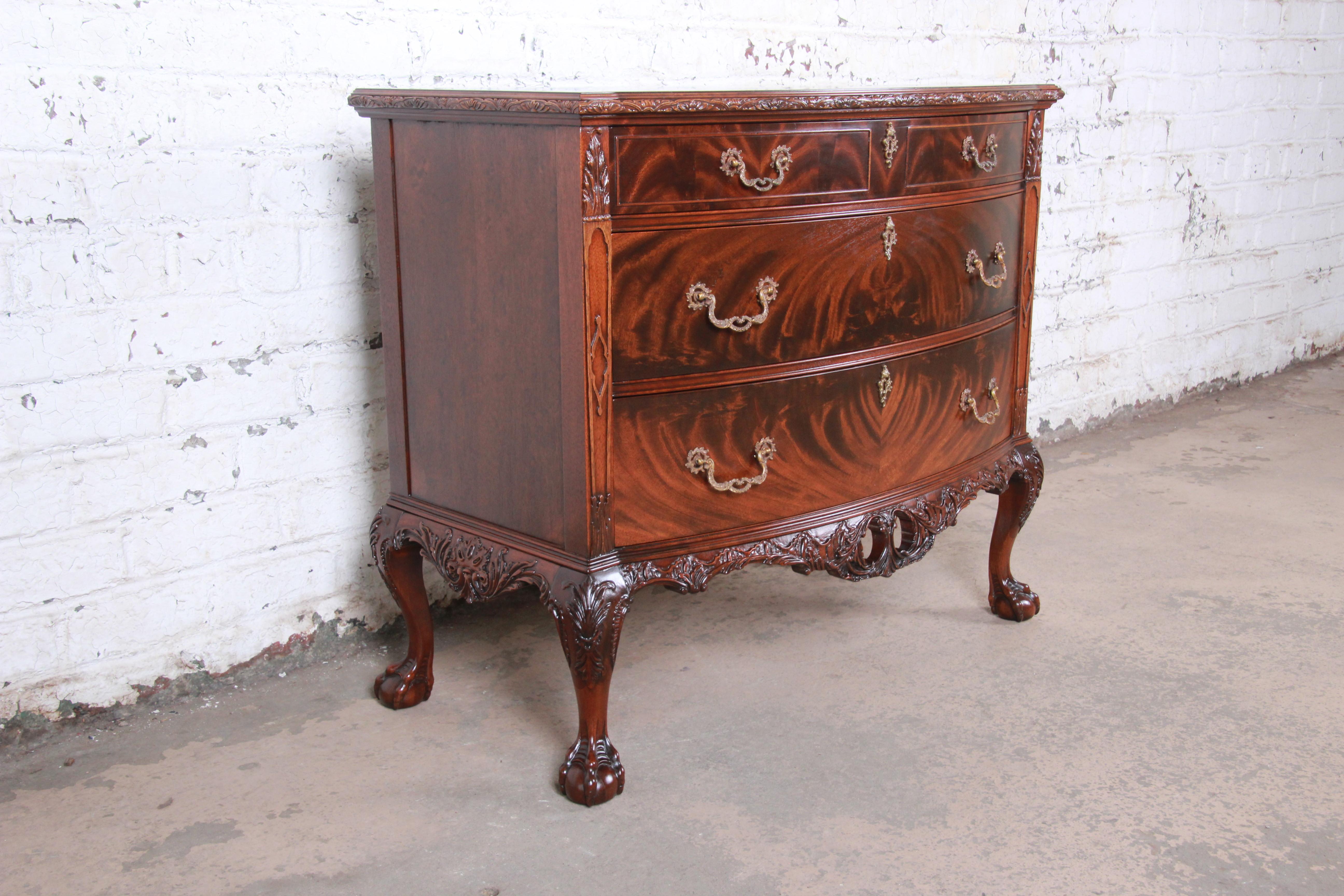 American Romweber Chippendale Flame Mahogany Ornate Carved Server or Commode, circa 1920s