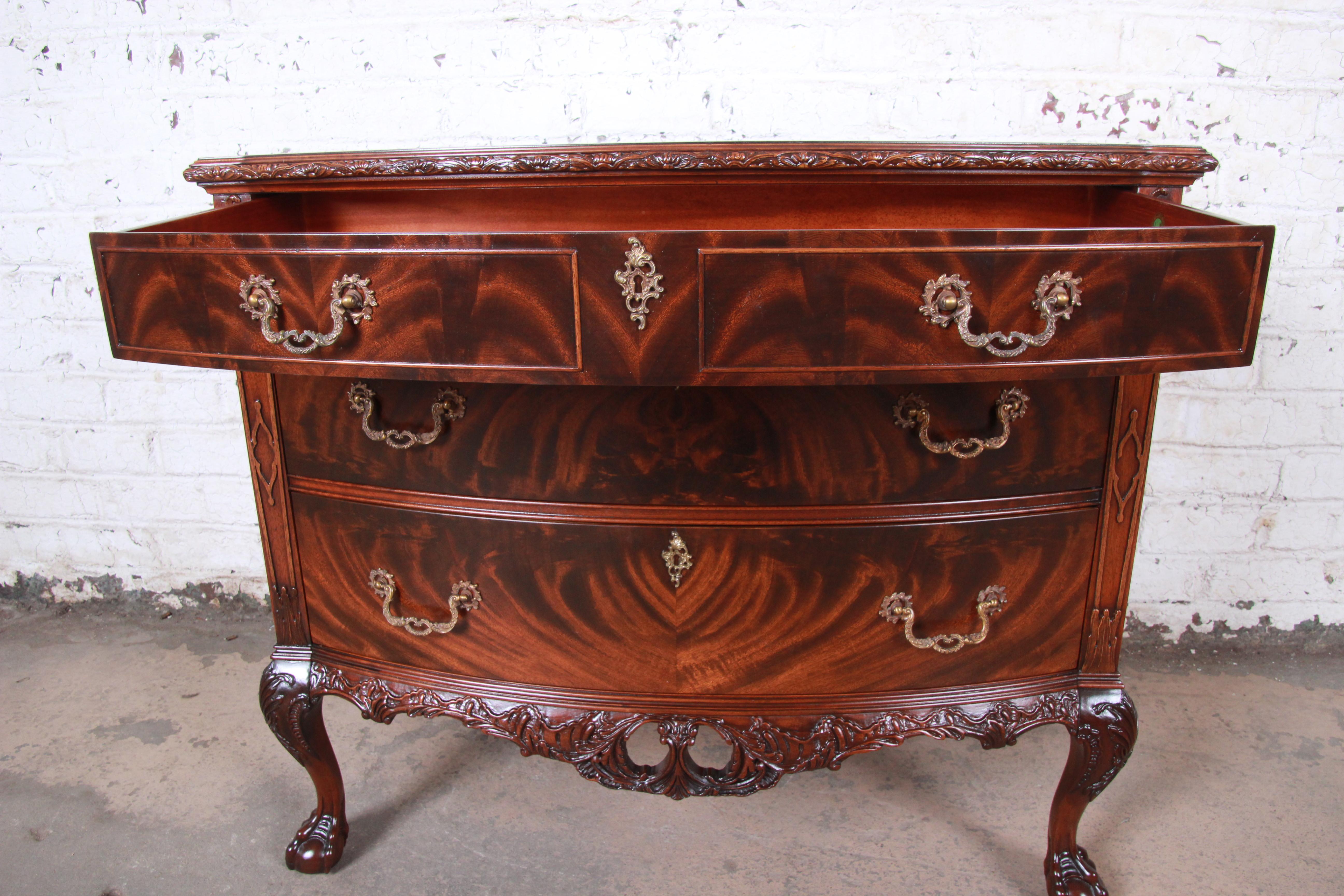 Romweber Chippendale Flame Mahogany Ornate Carved Server or Commode, circa 1920s 1