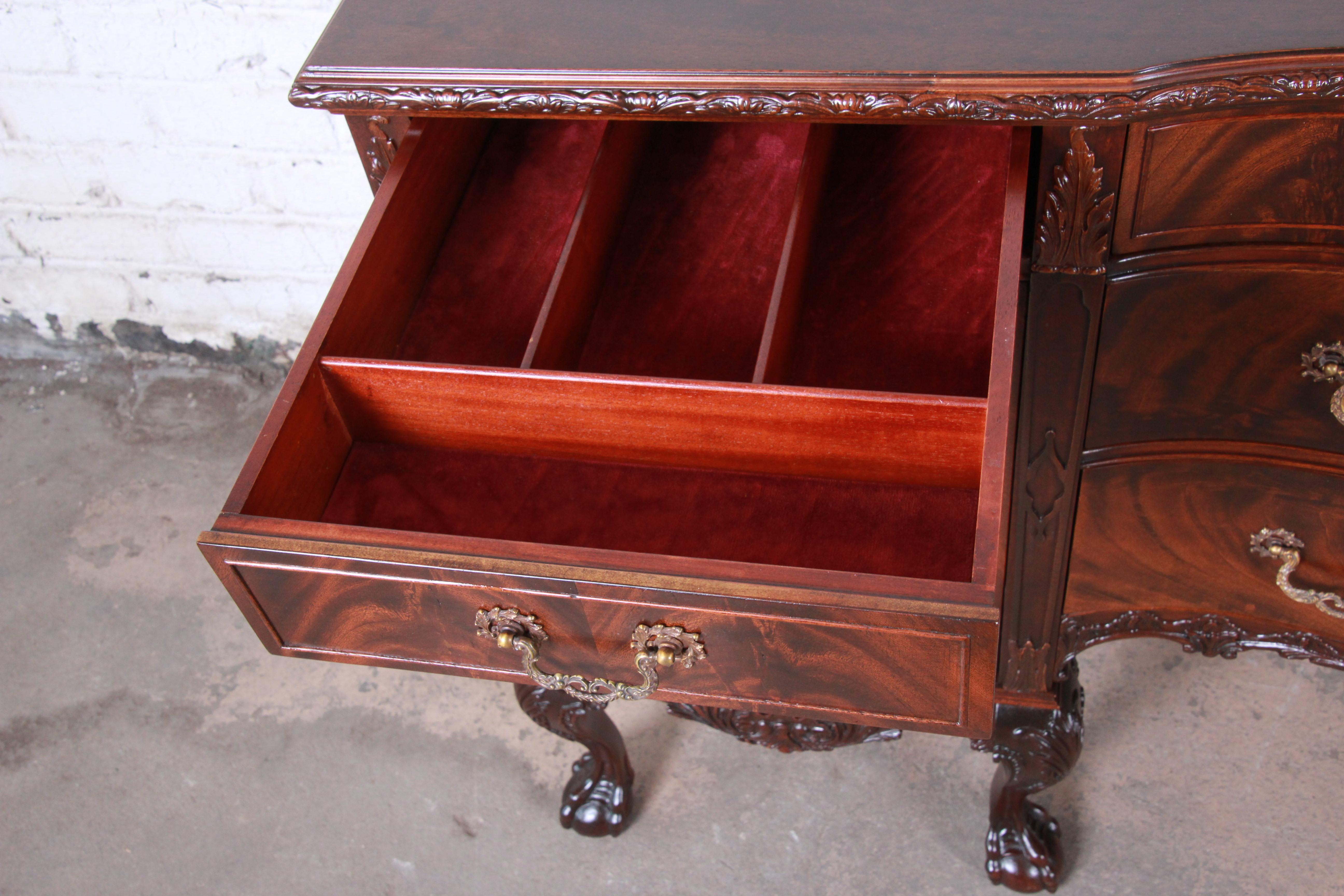 Romweber Chippendale Flame Mahogany Ornate Carved Sideboard Buffet, circa 1920s 1