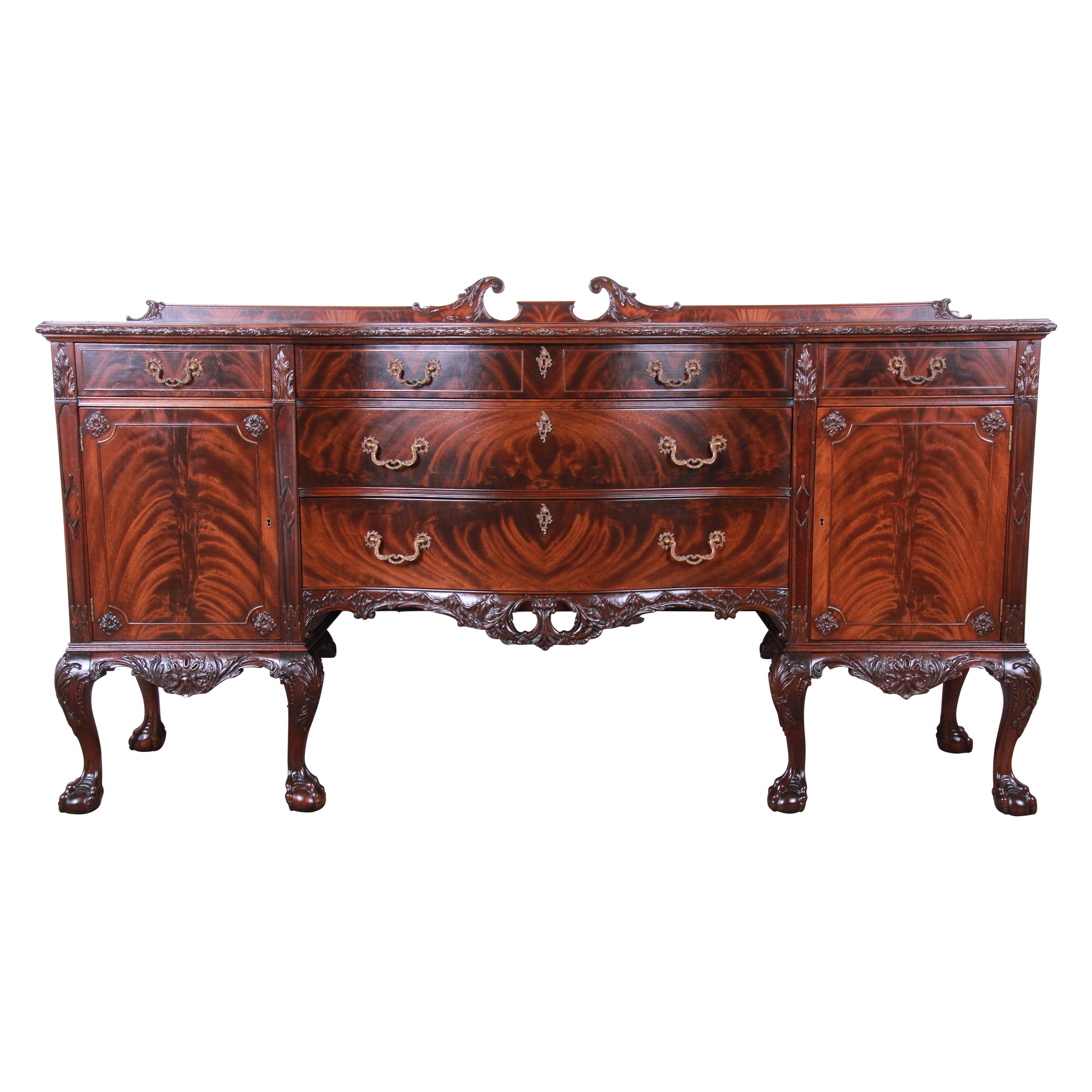 Romweber Chippendale Flame Mahogany Ornate Carved Sideboard Buffet, circa 1920s