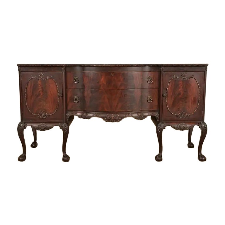 Romweber Chippendale Flame Mahogany Serpentine Front Sideboard Circa 1920s
