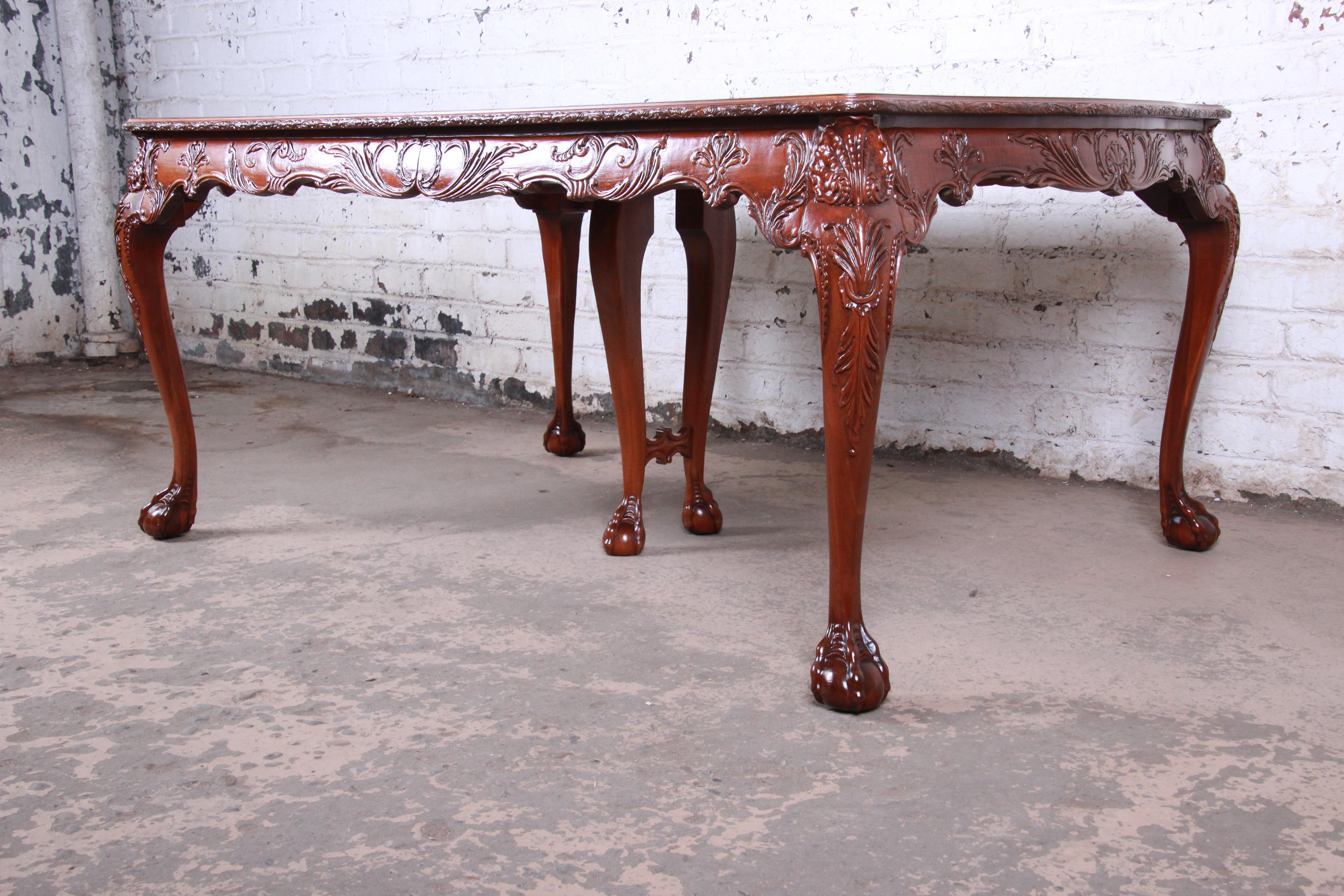 Romweber Chippendale Ornate Carved Mahogany Extension Dining Table, circa 1920s 5
