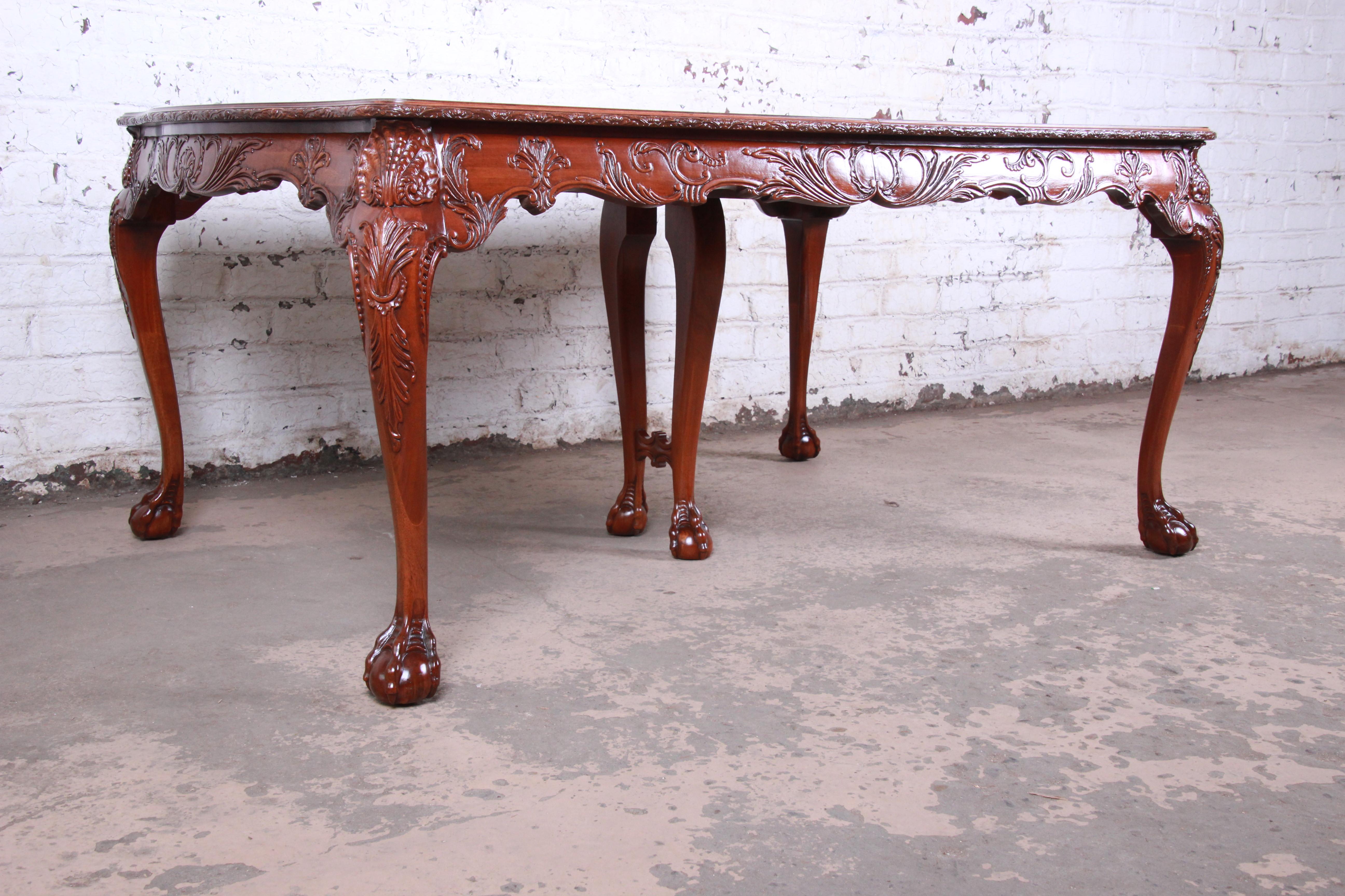 Romweber Chippendale Ornate Carved Mahogany Extension Dining Table, circa 1920s 6