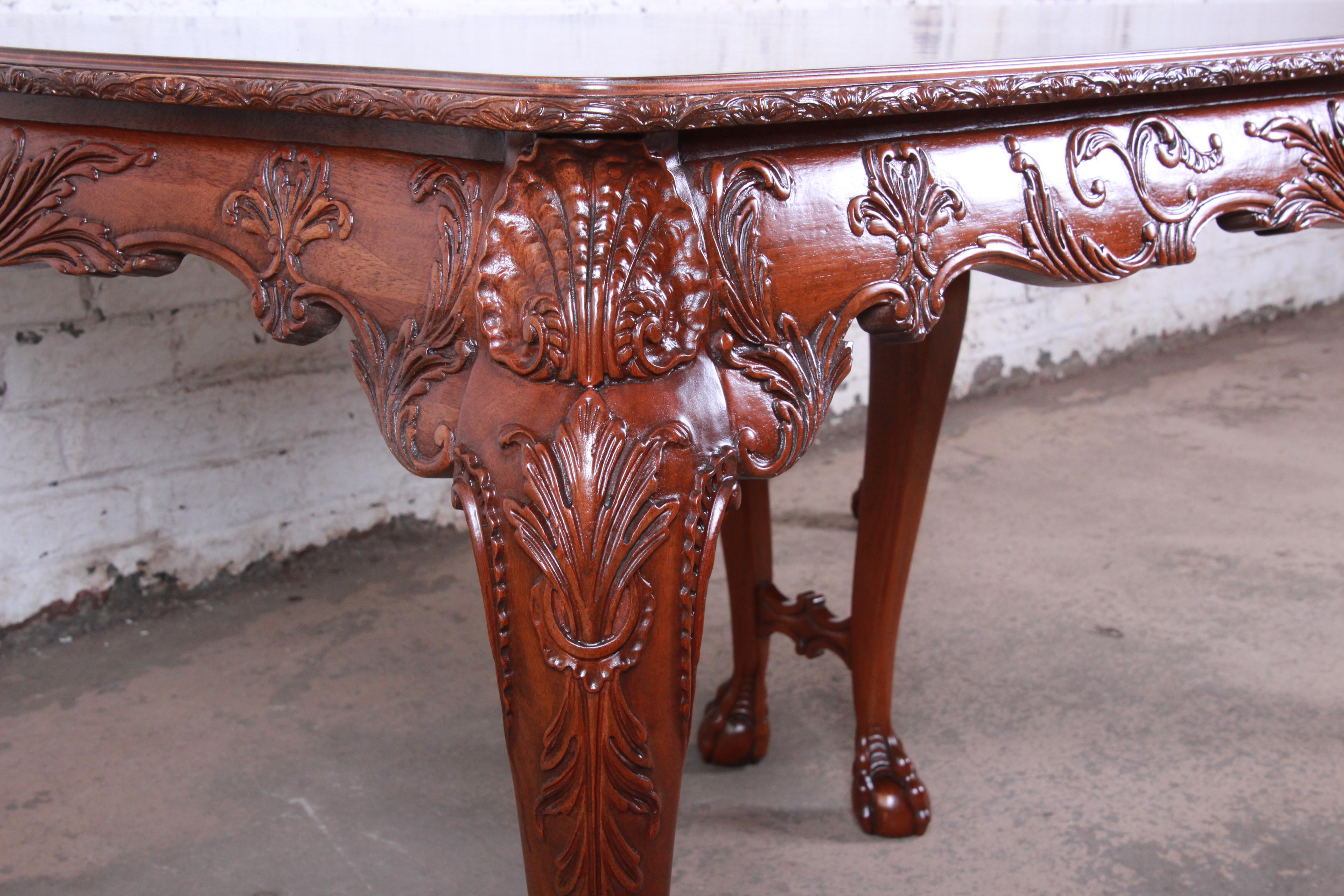 Romweber Chippendale Ornate Carved Mahogany Extension Dining Table, circa 1920s 11