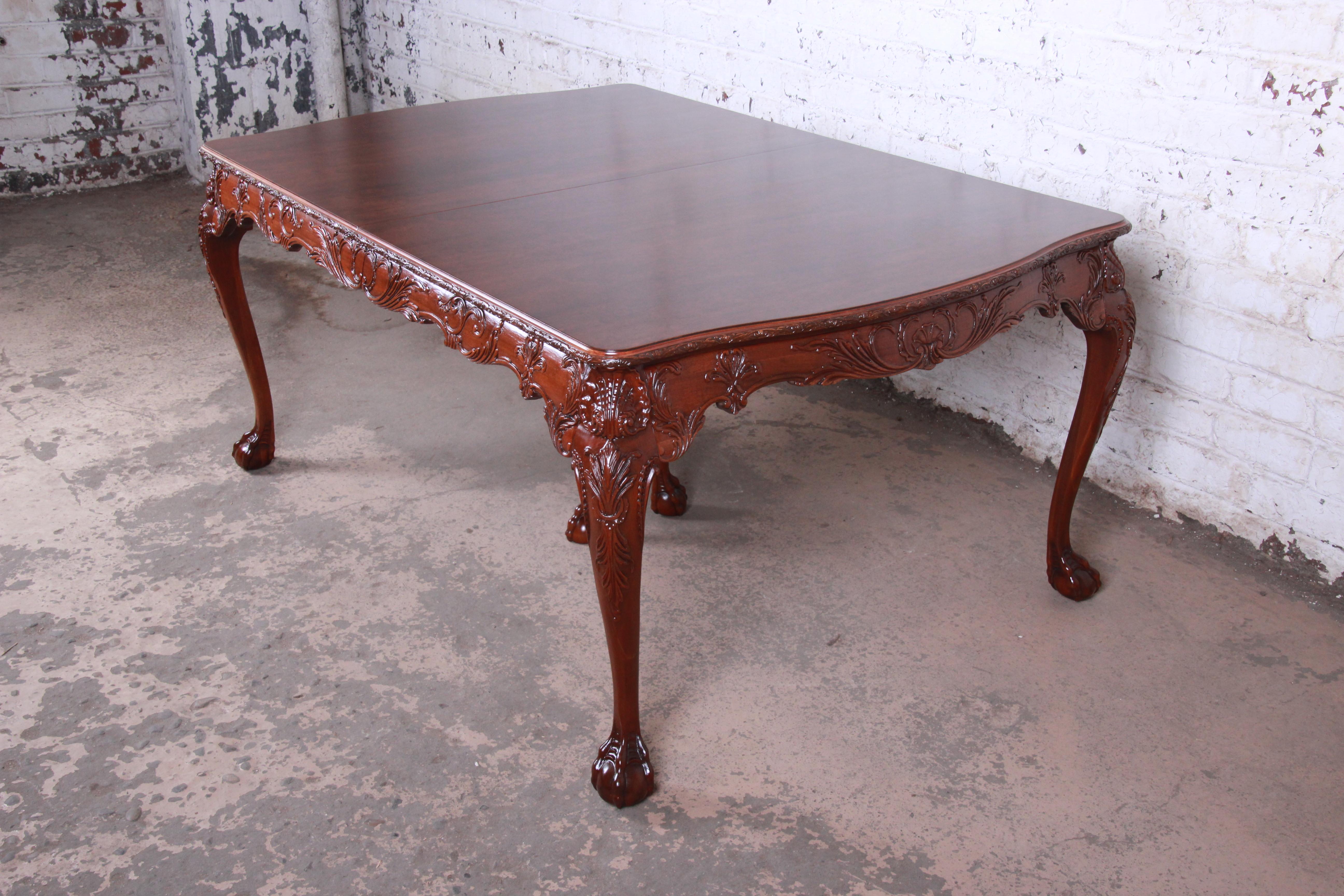 Romweber Chippendale Ornate Carved Mahogany Extension Dining Table, circa 1920s 2