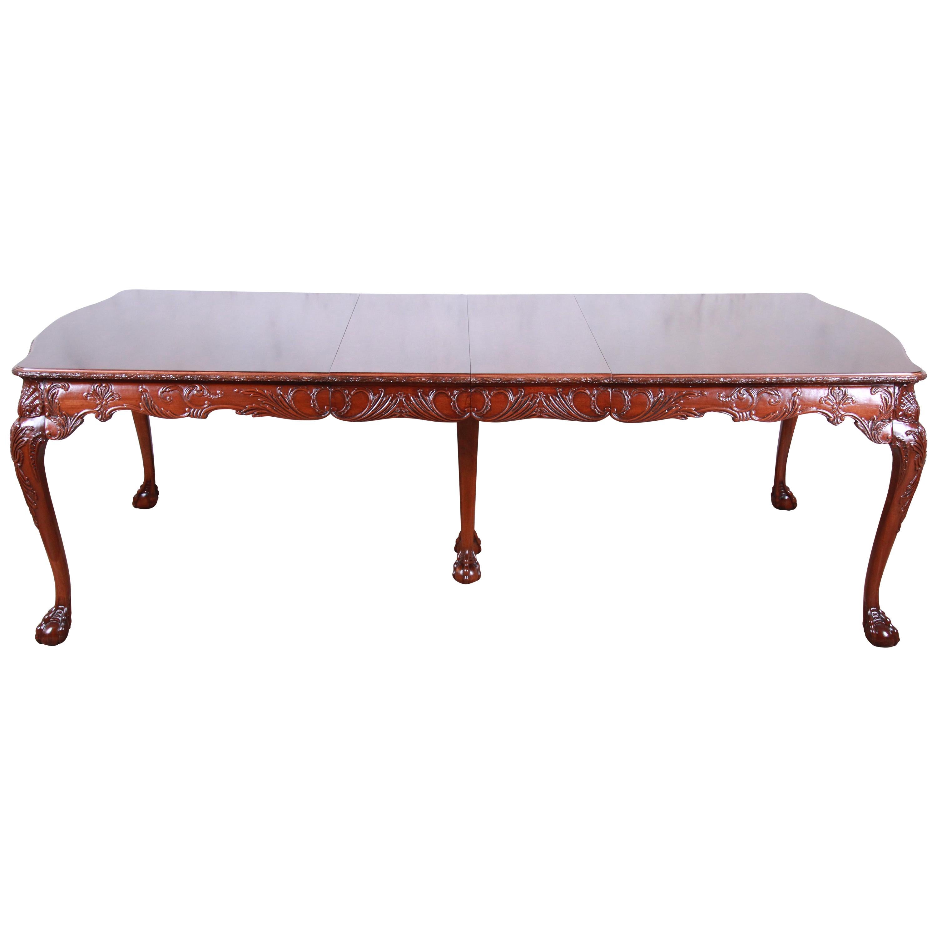 Romweber Chippendale Ornate Carved Mahogany Extension Dining Table, circa 1920s