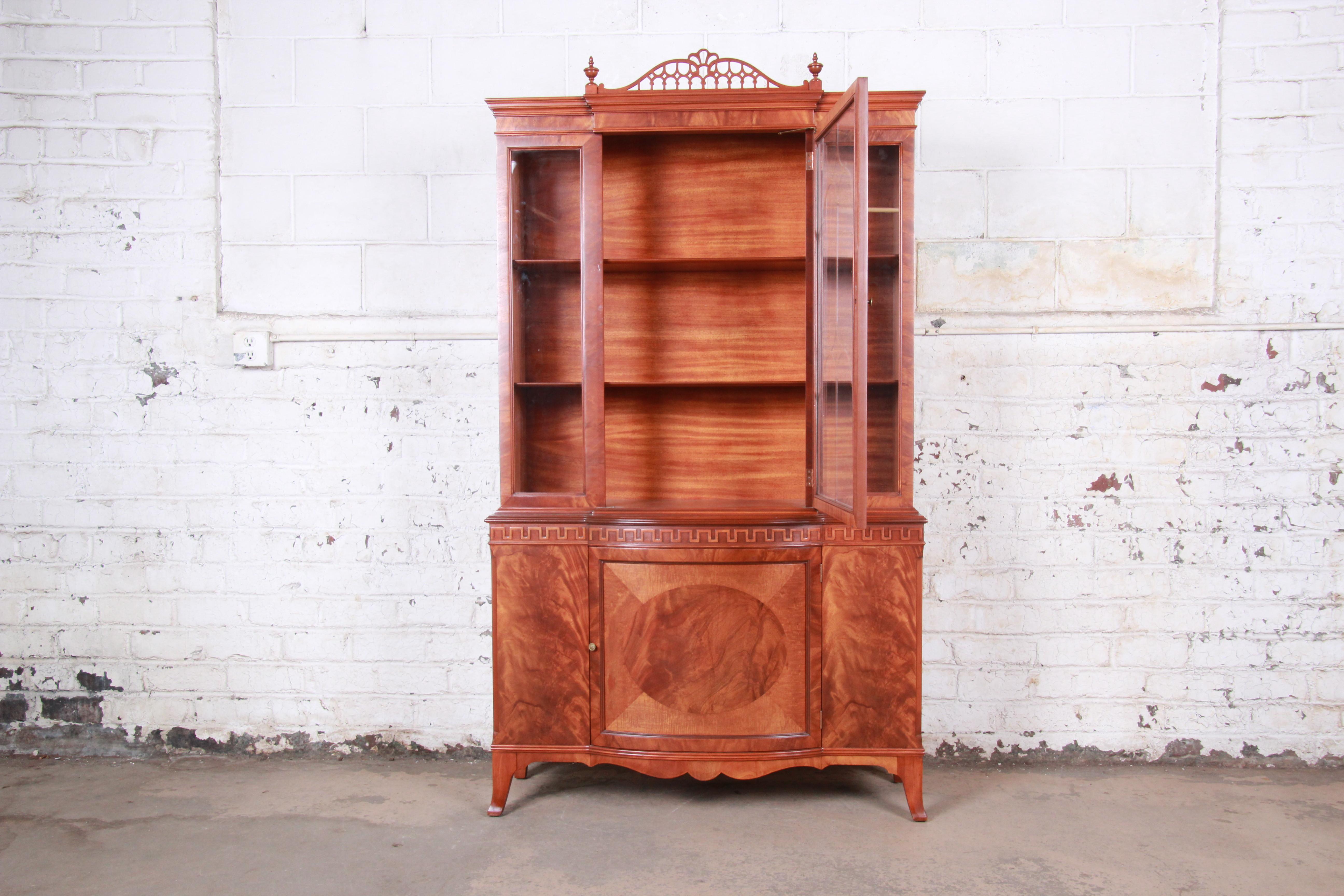 American Romweber Flame Mahogany Breakfront Display Cabinet or Bookcase, circa 1940s