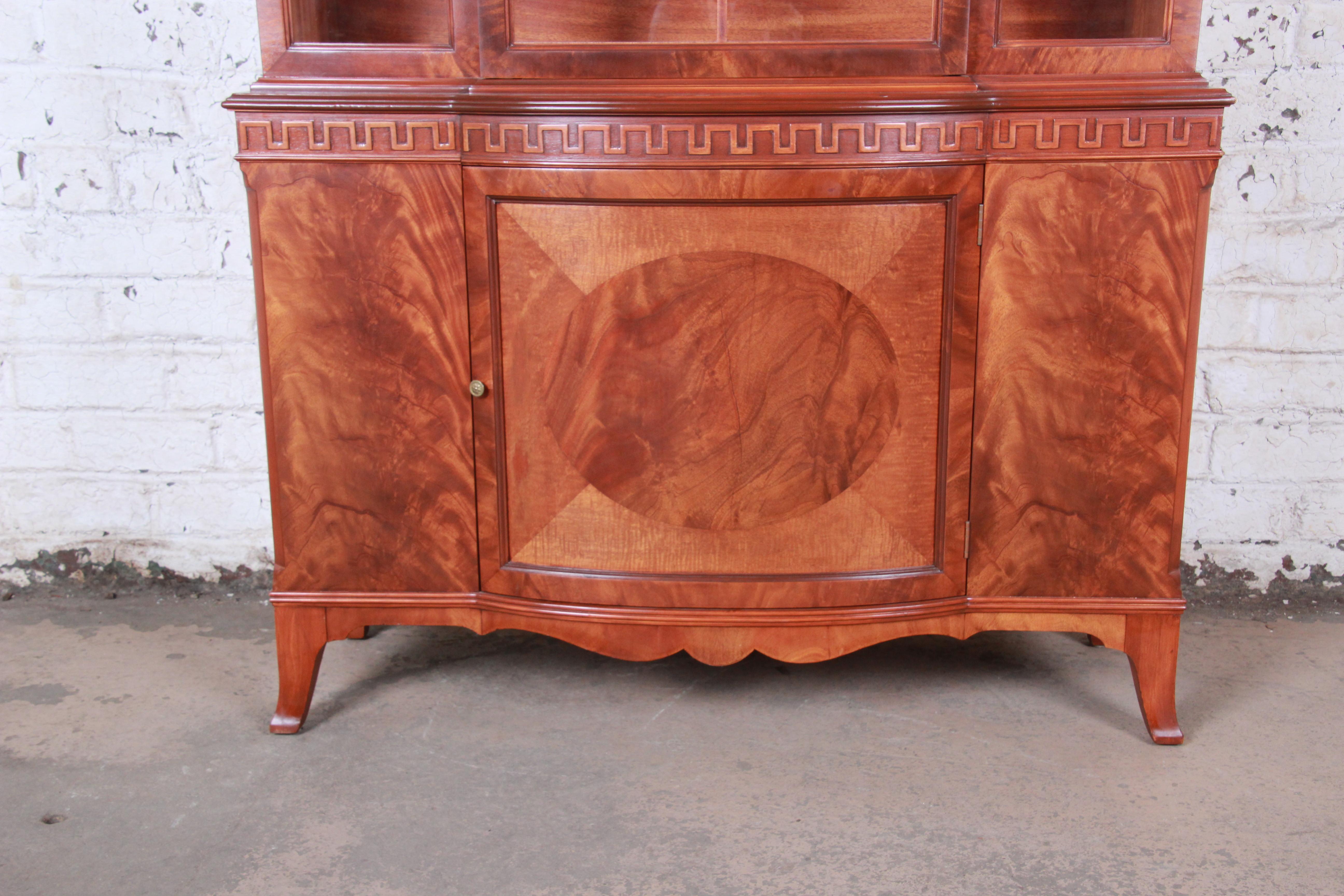 Romweber Flame Mahogany Breakfront Display Cabinet or Bookcase, circa 1940s 1