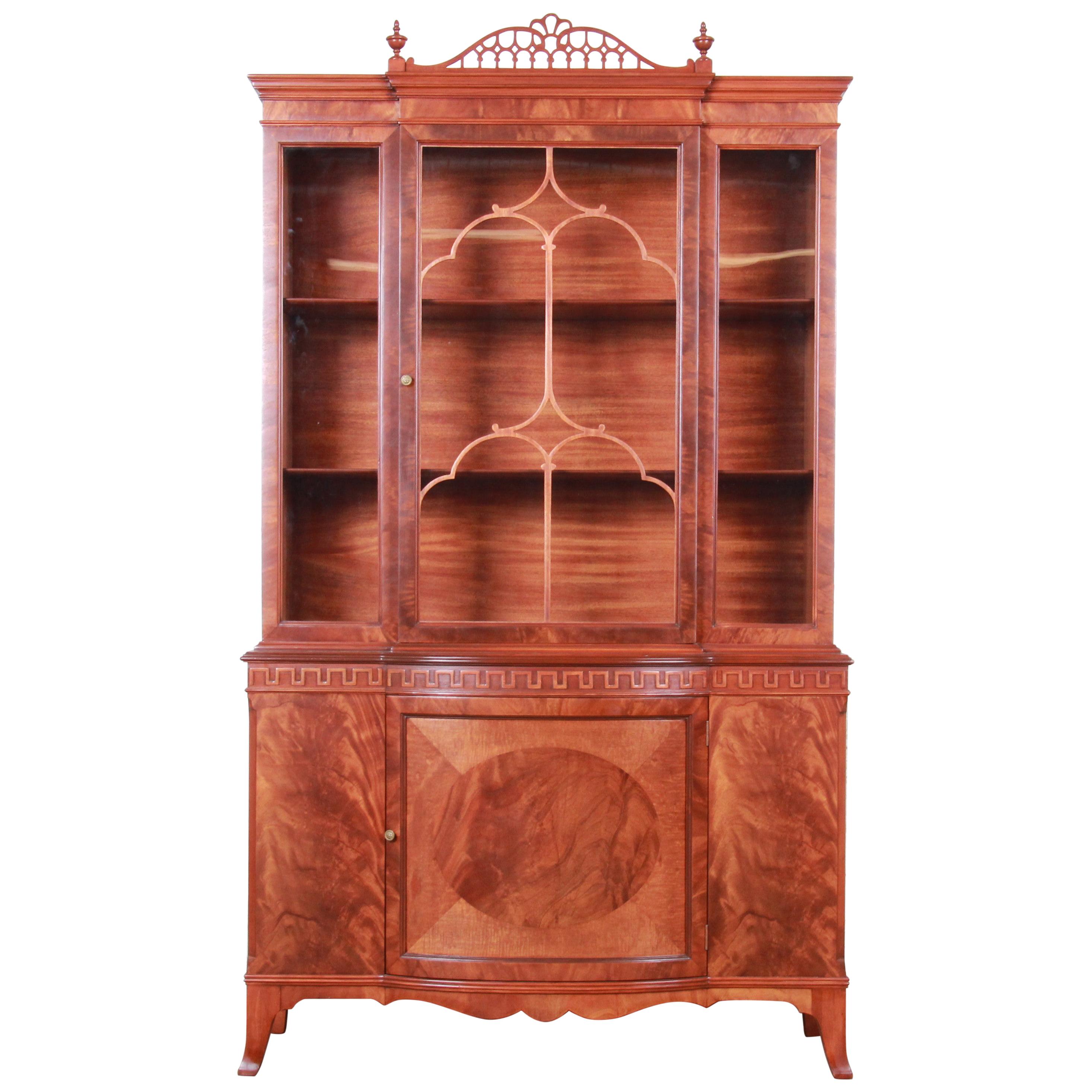 Romweber Flame Mahogany Breakfront Display Cabinet or Bookcase, circa 1940s