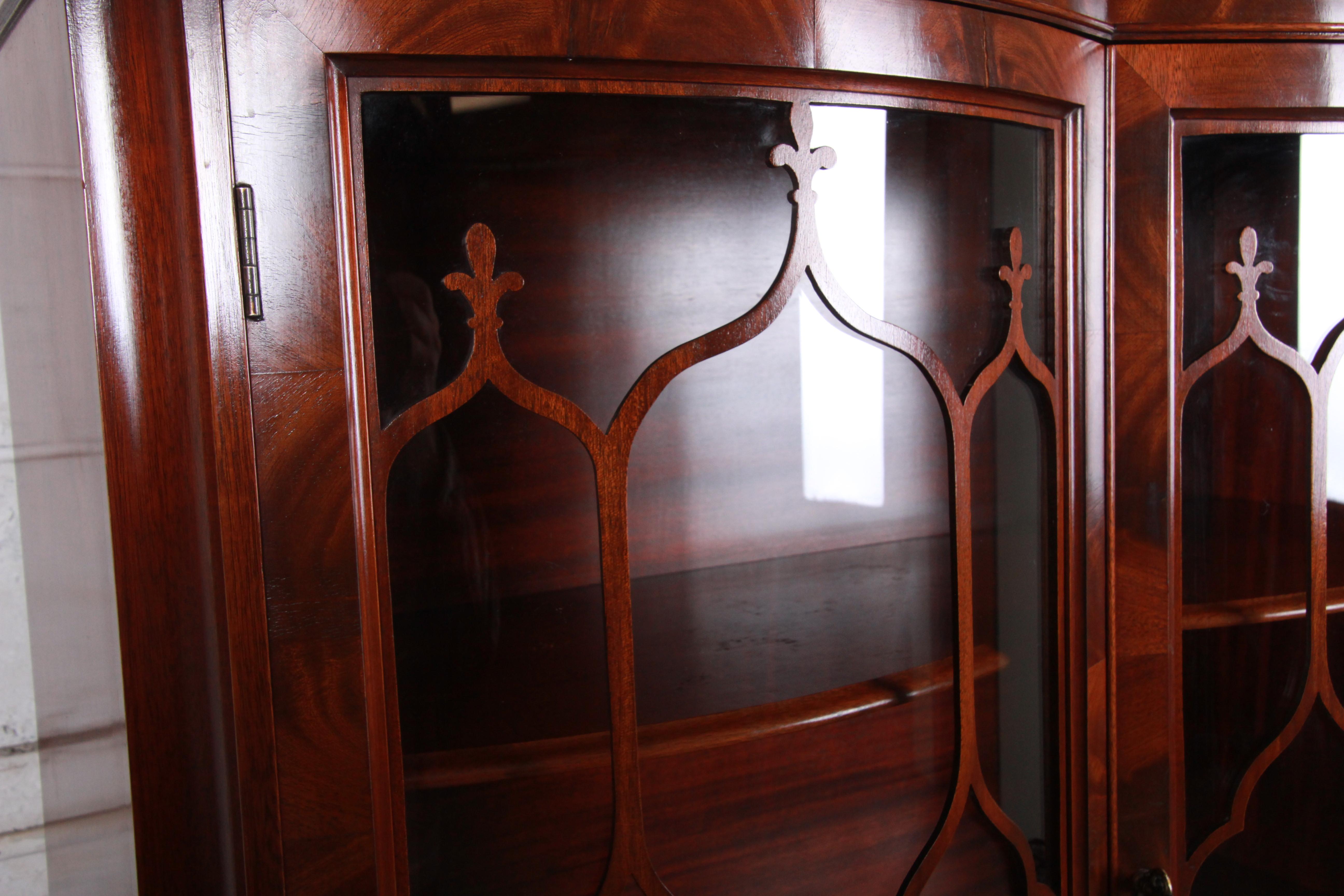 Romweber Flame Mahogany Chippendale Curved Glass Cabinet or Bookcase, 1930s 6