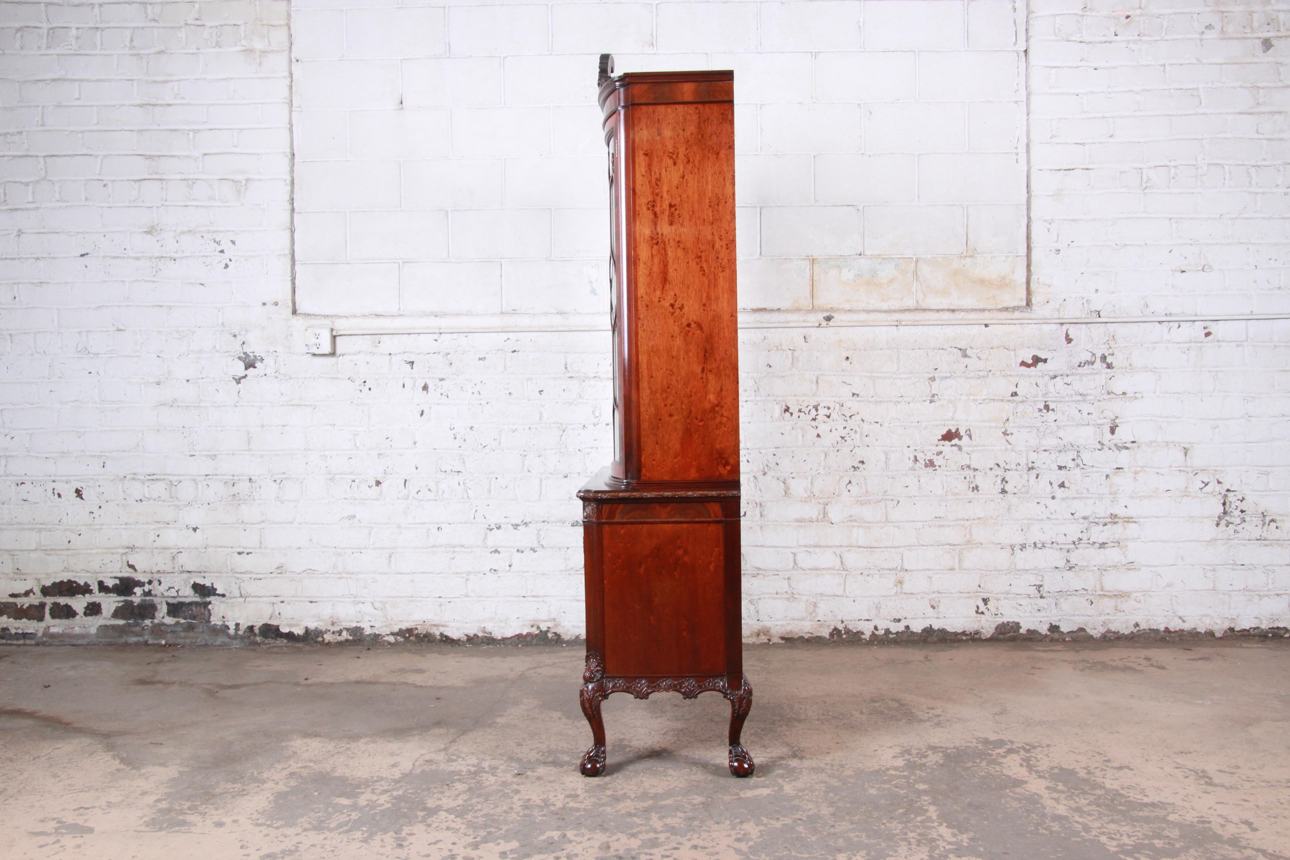 Romweber Flame Mahogany Chippendale Curved Glass Cabinet or Bookcase, 1930s 8