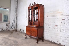 Romweber Flame Mahogany Chippendale Curved Glass Cabinet or Bookcase, 1930s