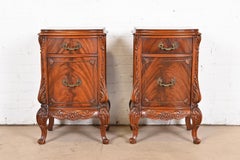 Romweber French Louis XV Flame Mahogany Nightstands, Circa 1920s